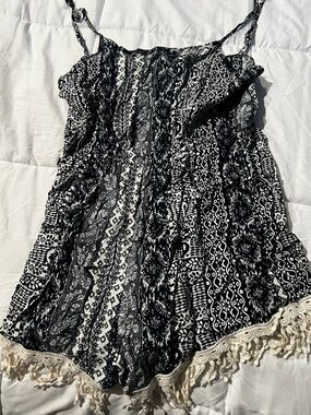 Black & White Tribal Print Tassel Romper